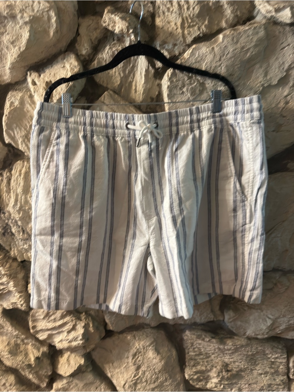 American Eagle Outfitters Cream and Navy Stripe Linen Shorts